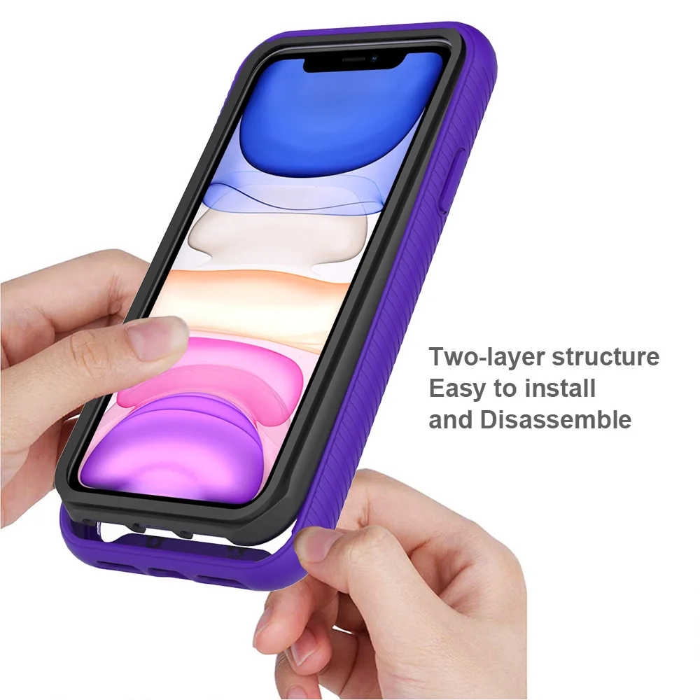 Жесткий чехол для телефона iPhone 11 12 13 Pro Max TPU PC 2 в 1 Гибридный прозрачный жесткий ударопрочный с полным покрытием
