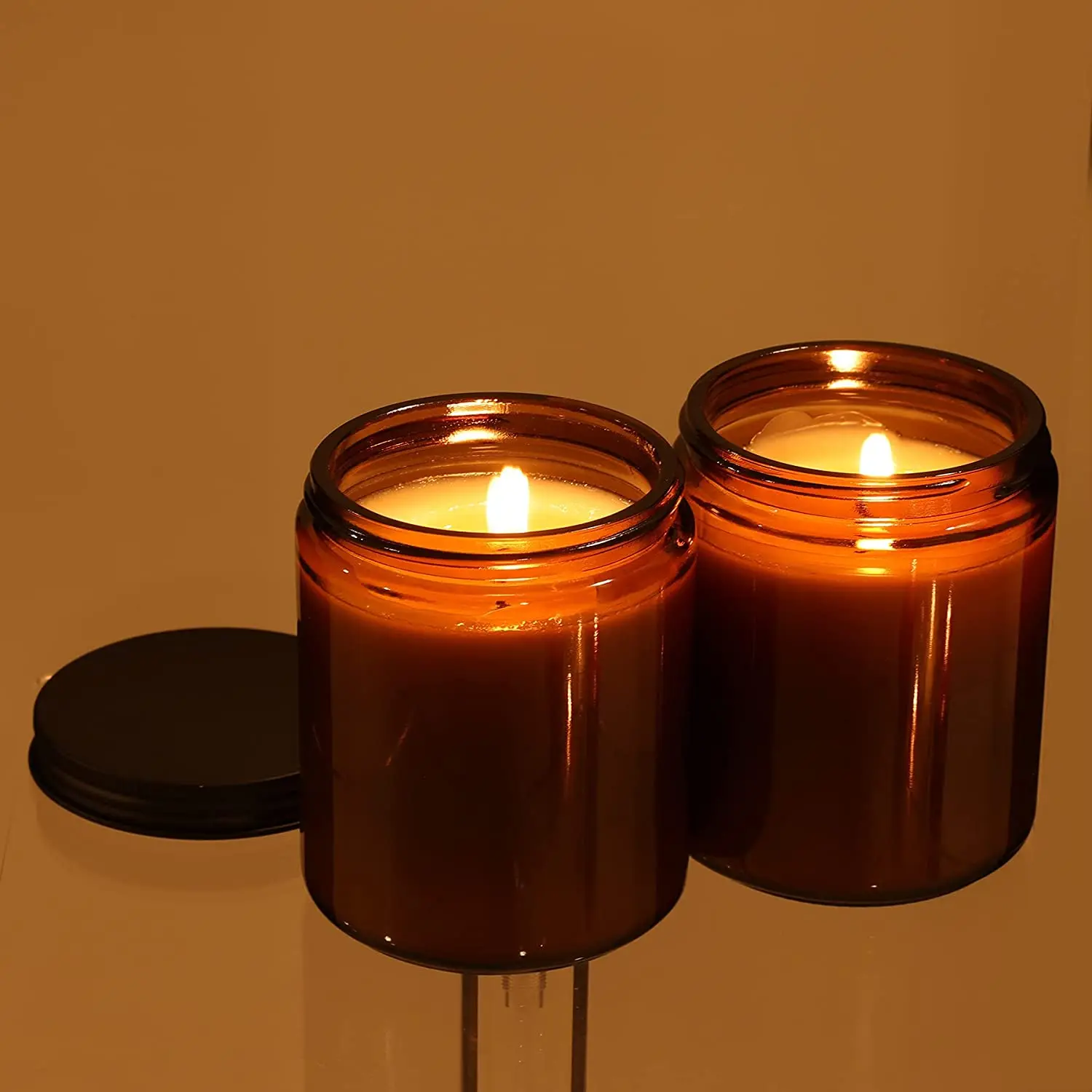 Wholesale Decorative Apothecary Round Brown Empty Amber Glass Candle Jar Candle Container With Lid