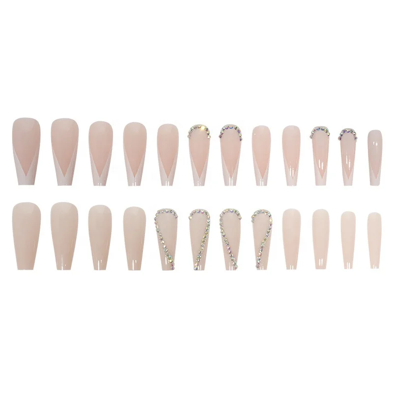 24Pcs Colors Matte Ballerina Long Coffin French Heart Shape Nails artificial nails wholesale