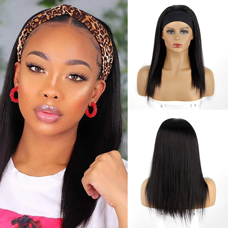  Wholesale 20 Inch Long Heat Resistant Synthetic Afro Headband Wigs For Black Women Bone Straight