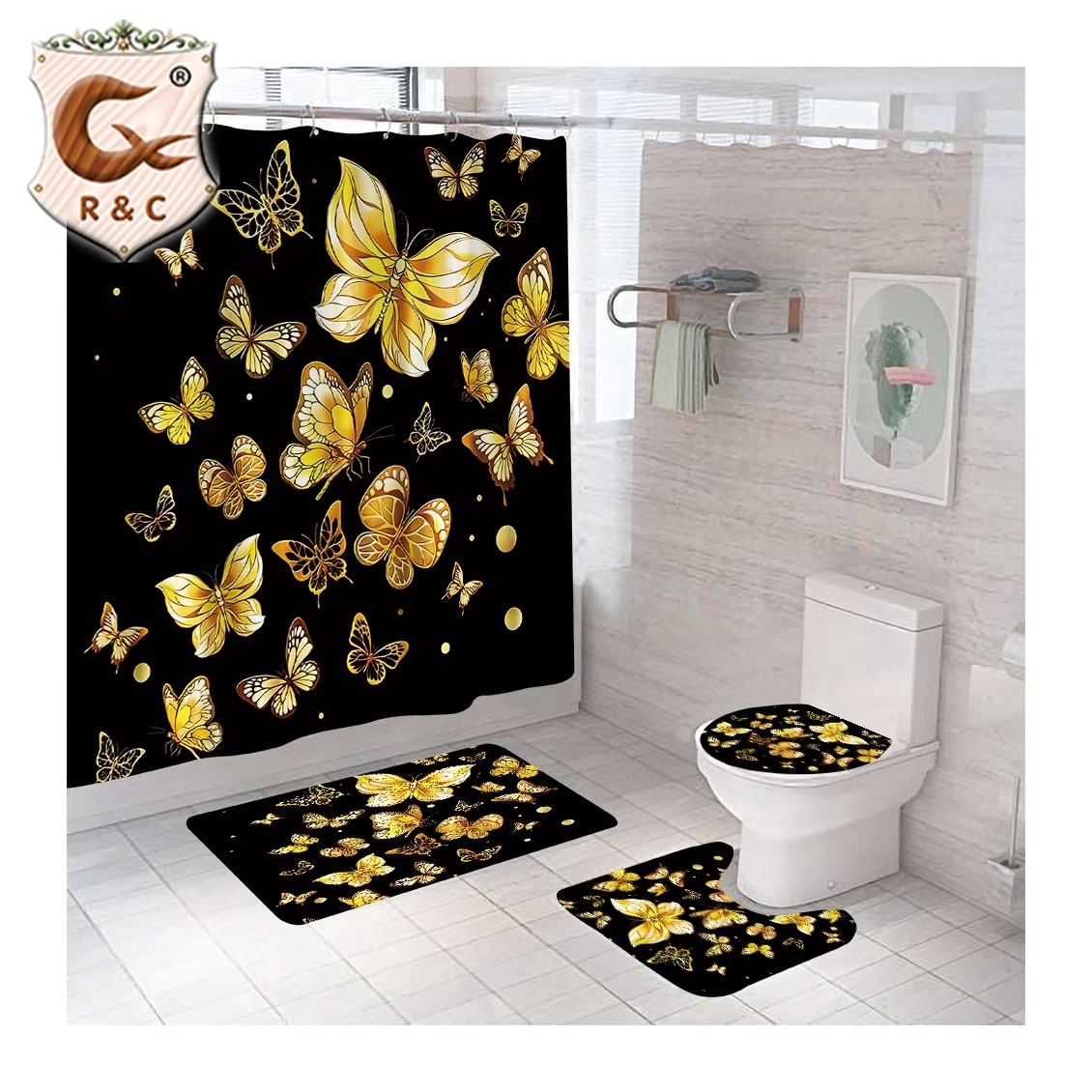 Лидер продаж, набор занавесок для душа из полиэстера, оптовая продажа, низкая цена, современные занавески с бабочками на заказ