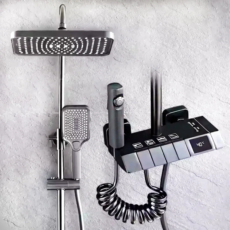 Bathroom thermostatic bath shower faucets mixer hot cold water key side spray bar Design Style Modern