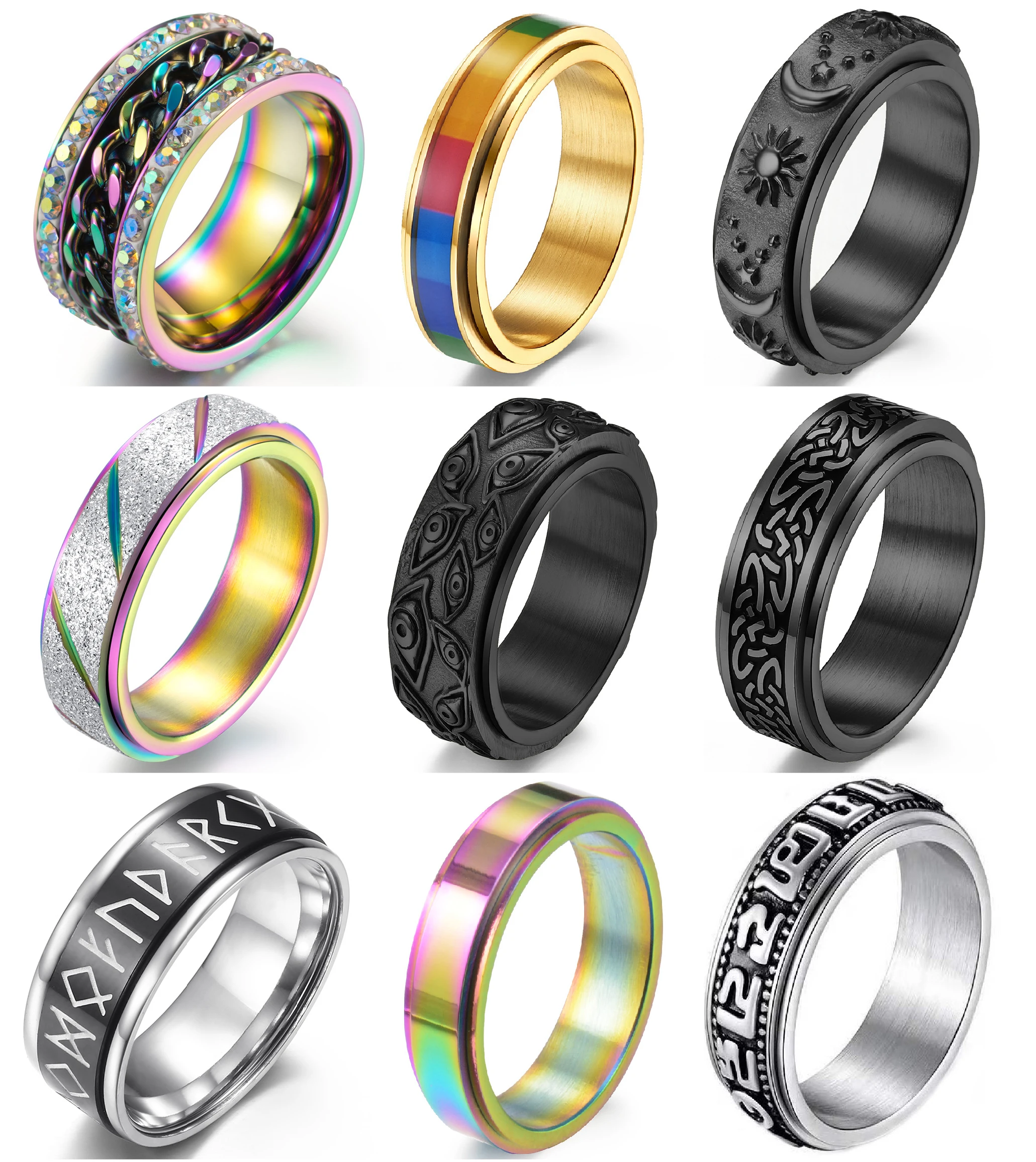 Anxiety Ring Colorful Stone Jewelry Rose Gold Plated Brass Ring Anti Stress Crystal Fidget Anxiety Ring Adjustable