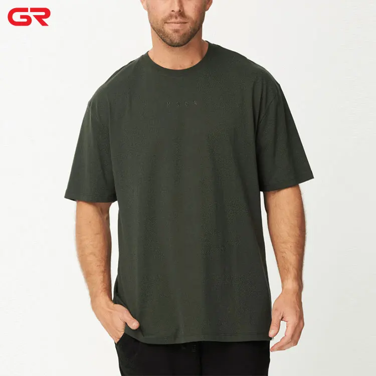 High Quality Men 100% Cotton Loose Fit Tee Wide Ribbed Crew Neck Drop Shoulder Oversized T Shirt For Men