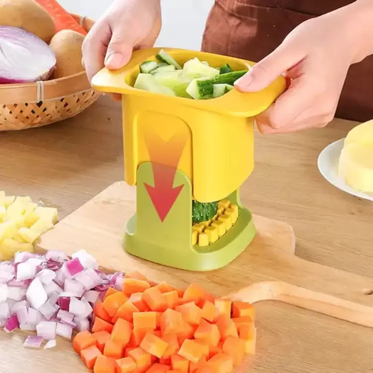 2-in-1 Vegetable Potato Slicer Chopper Dicing & Slitting Manual Vegetable Chopper Stainless Steel Potato Chips Cutter