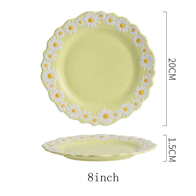 8/10inch Cute Small Daisy Flower Ceramic Plate Dinner Set Steak SnackTray Bakeware Kitchen Tableware