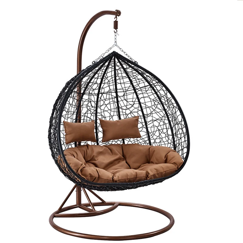 comfortable outdoor hotel furniture movable rattan sofa double seat swinging garden patio wicker swing chair