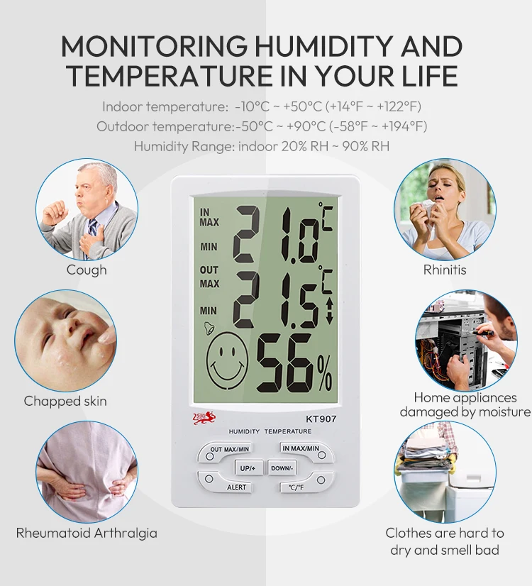 Outdoor Alarm Temperature Humidity Meter LCD Display Digital Thermometer