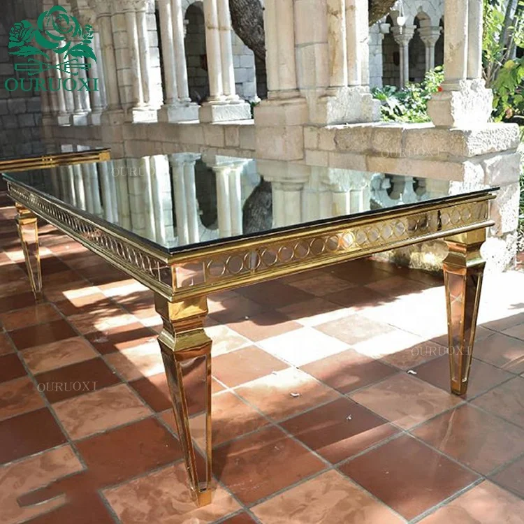 Wedding Furniture Rectangle Mirror Surface Hotel Room Dining Tables