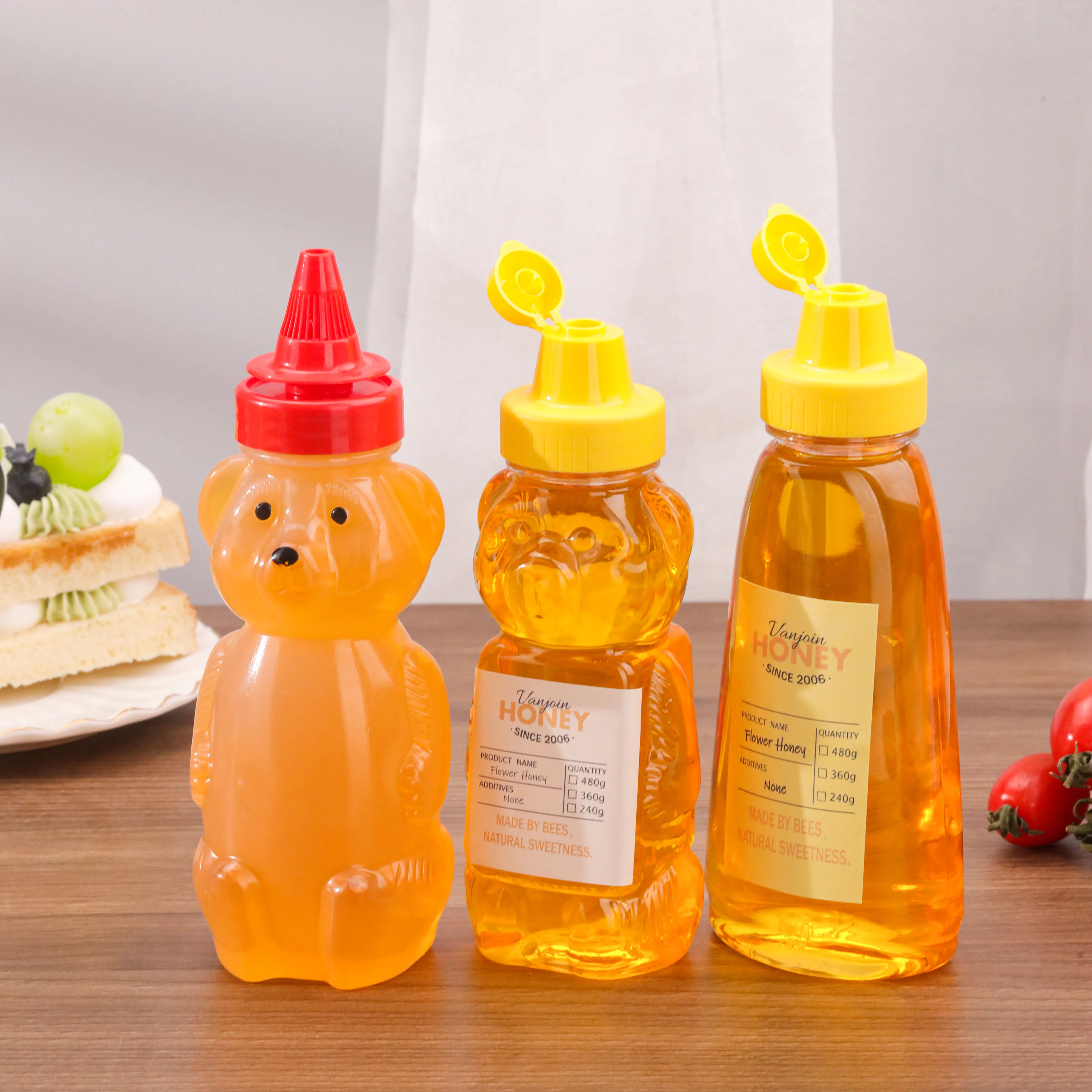 2oz 5oz 8oz 12oz 16oz Honey Bear Plastic Bottle with Straw