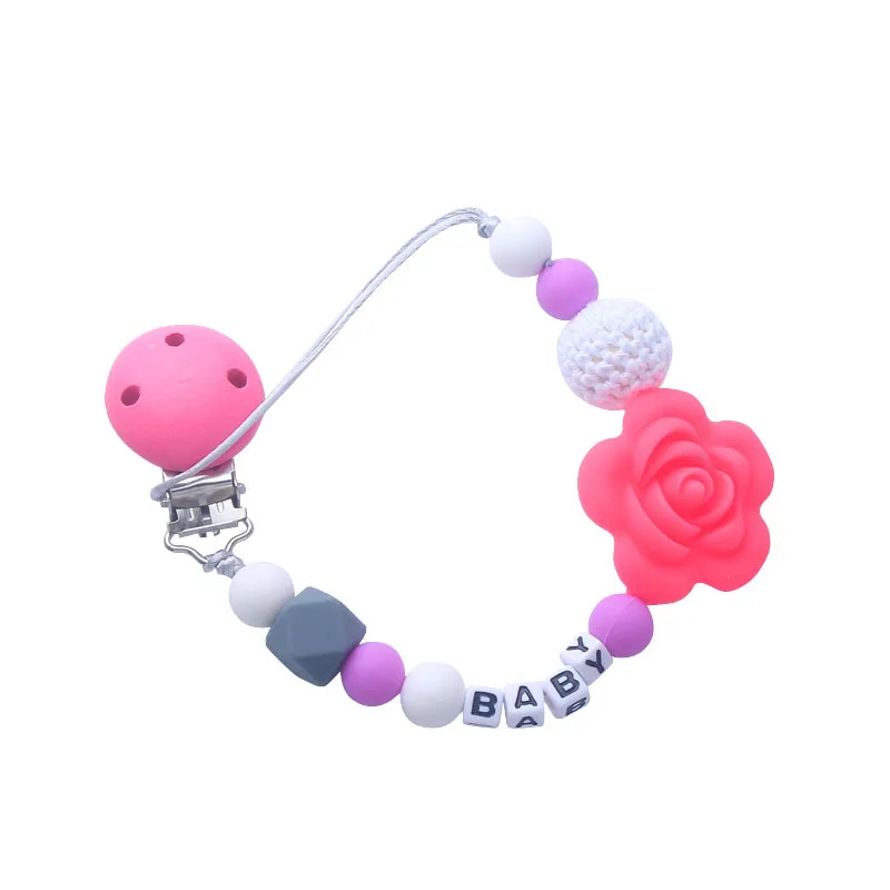 
Pacifier Clips Beads Silicone teether Chain Infant Nipple Appease Soother Chain Clips Pacifier clip Flower shaped silica gel 