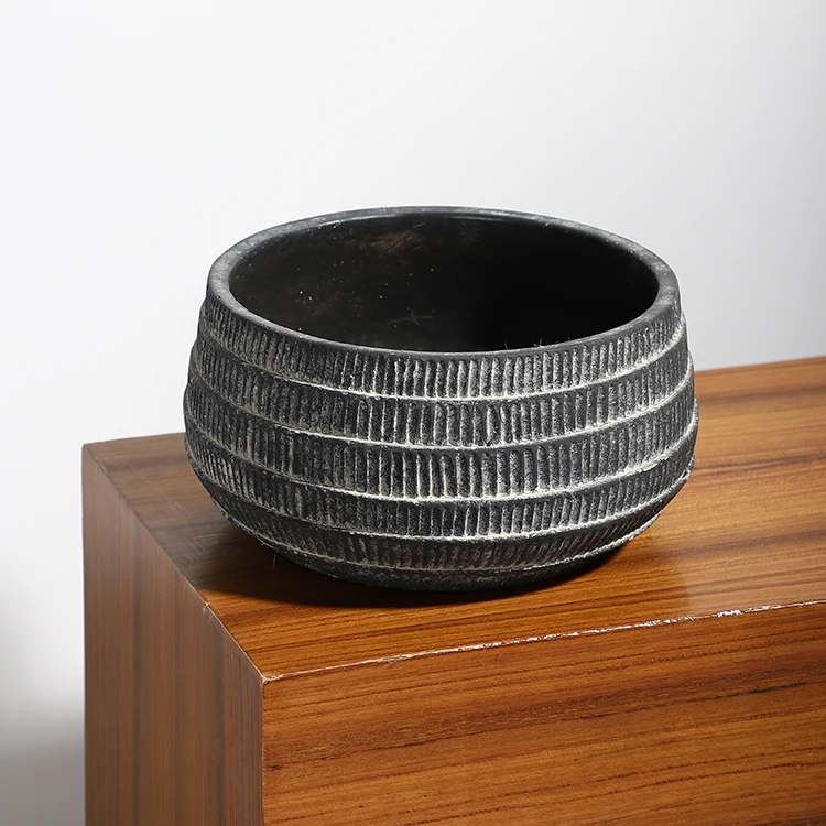 Unique wood grain embossed matte black balcony decorative gardening decor cement planter molds for garden