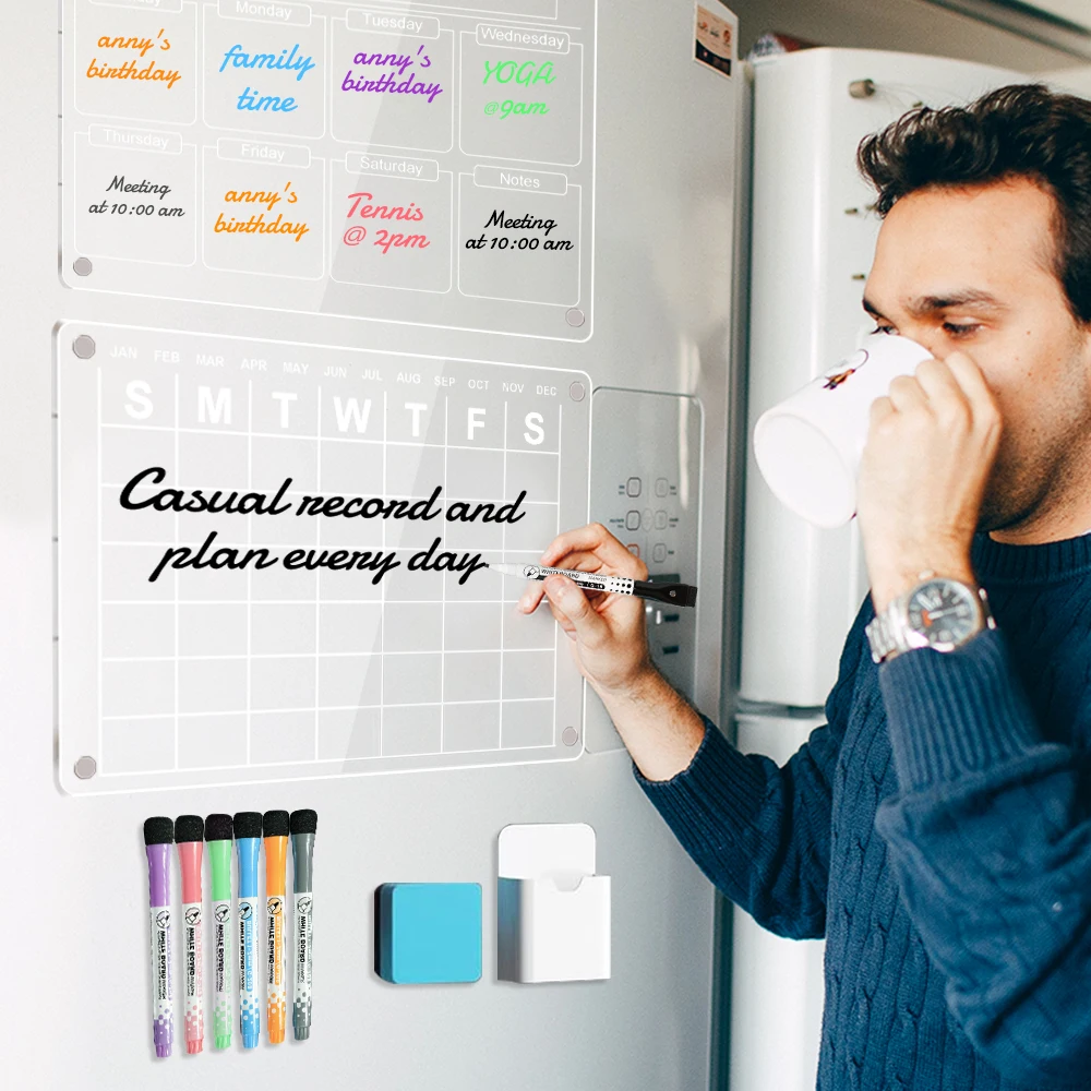 Customizable A5 Memo Drawing Custom Print Fridge Magnetic Clear Erasable Acrylic Dry Erase Magnetic Whiteboard For Kids