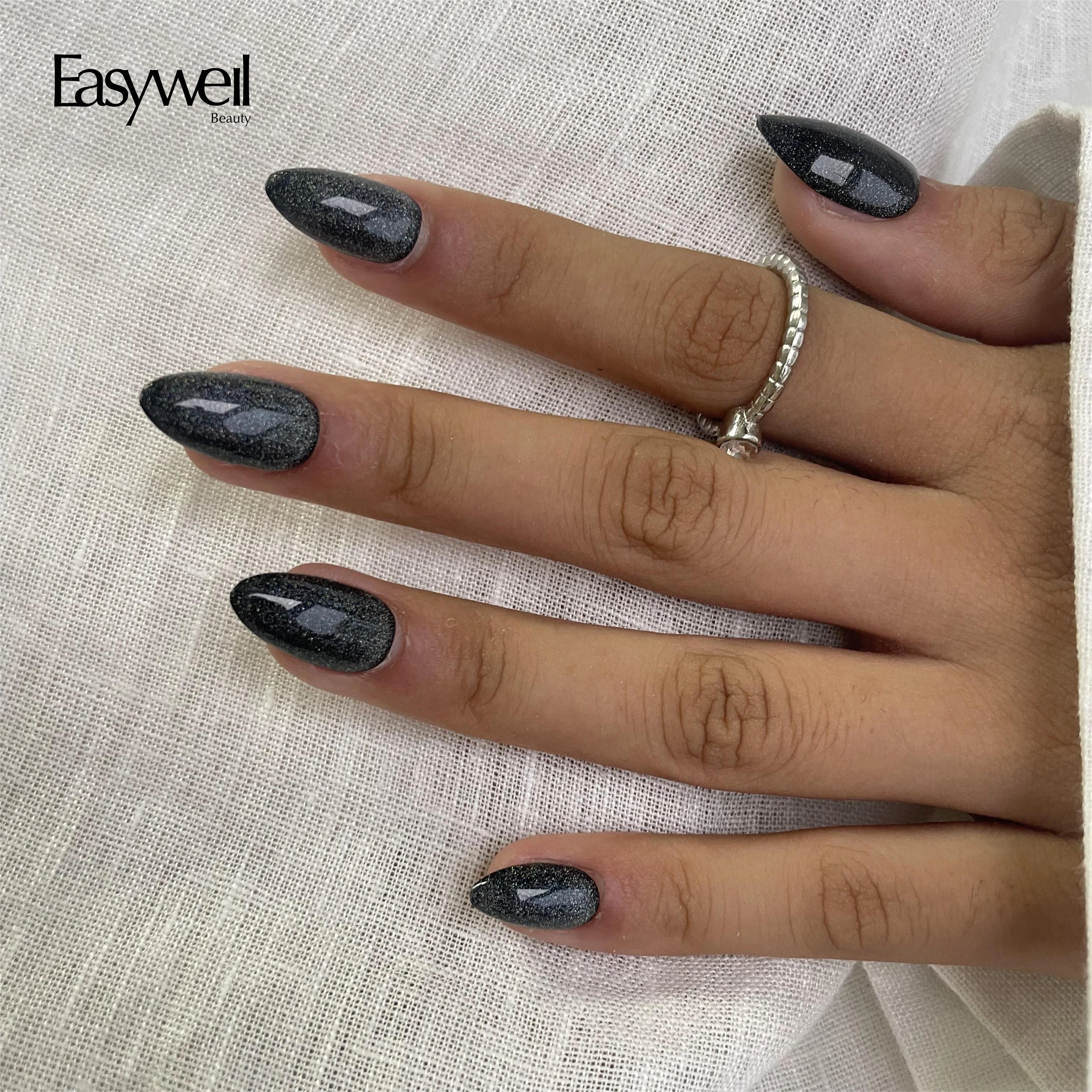 Easywell Customize Black Cat Eye False nail Artificial Fingernails Luxury Handmade Press On Nails