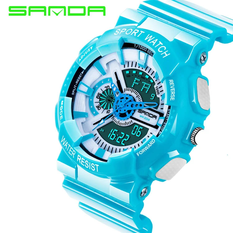  Sanda 799 1 Спортивные брендовые электронные часы цифровые мужские наручные белый стиль G военные водонепроницаемые для плавания