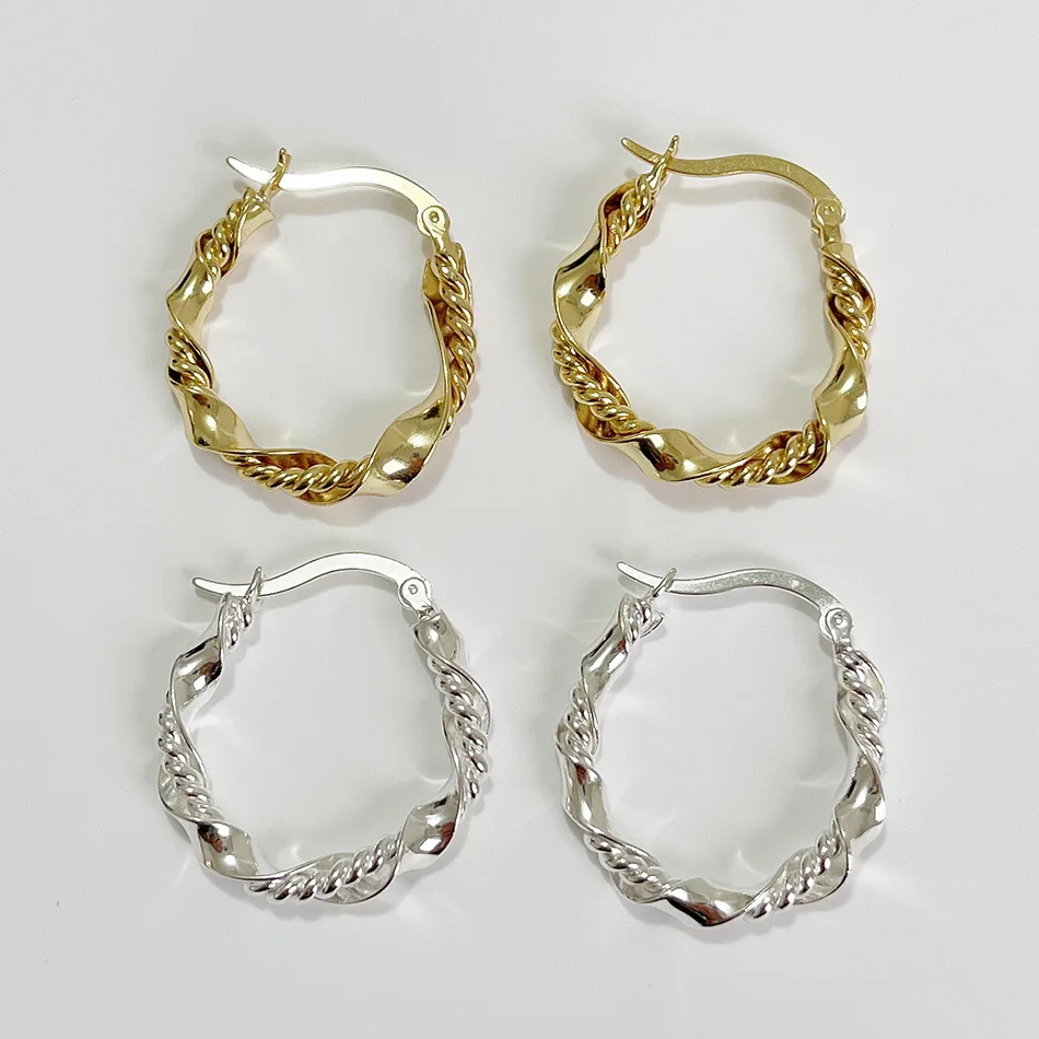 Pure Sterling Silver 925 HeavyTwisted Hoop Earrings 18K Gold Jewelry Twisted Chunky Hoop Earrings