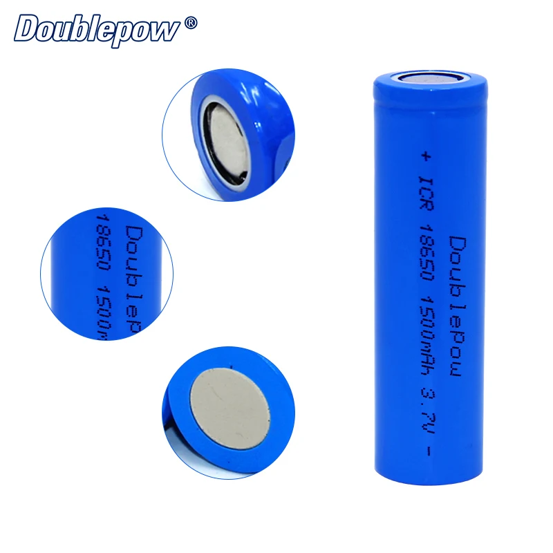 Doublepow 3.7V 1500mAh Flat Top Li-ion Battery ICR18650 Li-Ion Rechargeable 3.7V 18650 Battery Cell