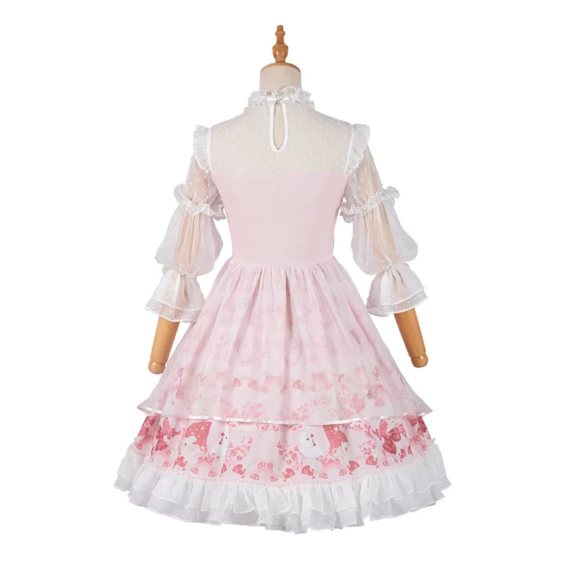 
Sweet Summer Lace Ruffle Sleeve Pink Princess Party Lolita Style Dresses 