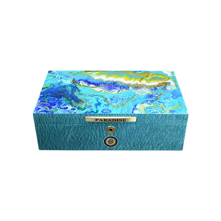 High quality handmade luxury humidor Italy design cigar cases Spanish cedar wood Maintain humidity Oil Painting Blue