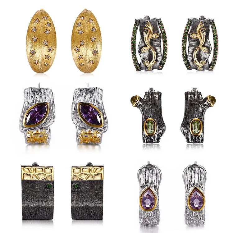 Fashion Thailand Costume 925 Sterling Silver Huggie Earrings Jewelry for Women