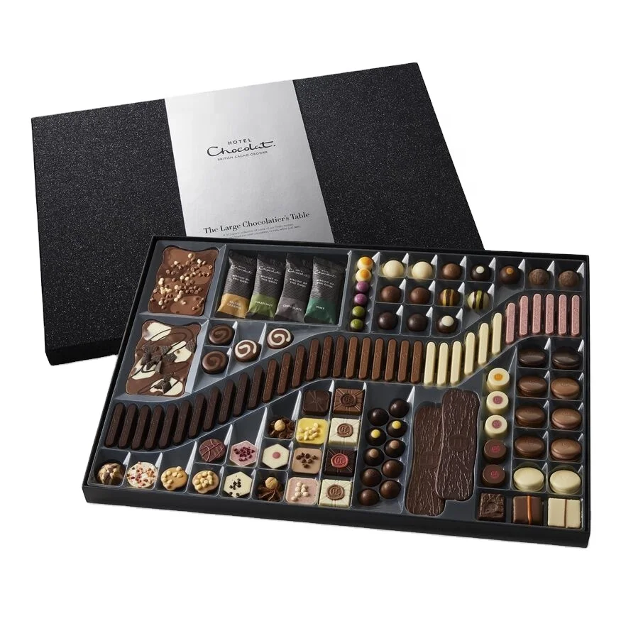 custom logo creative food grade blister shape inside with fancy pearl mica paper outside chocolate box