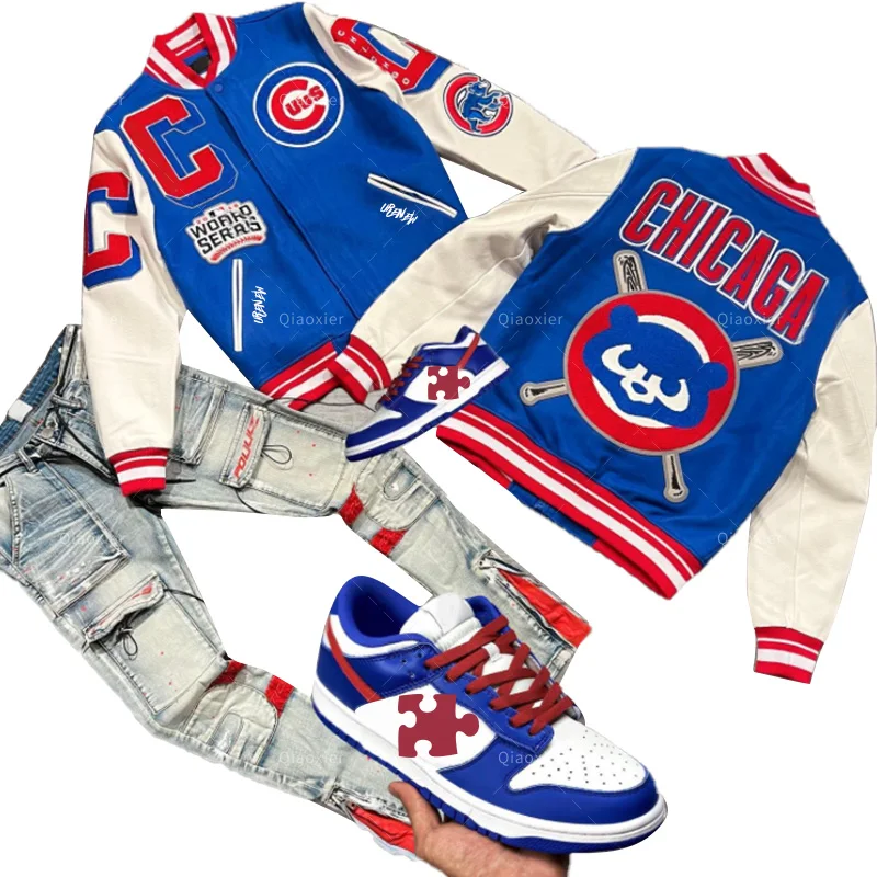 Custom logo chenille embroidery vintage streetwear  leather sleeve baseball letterman jacket for men