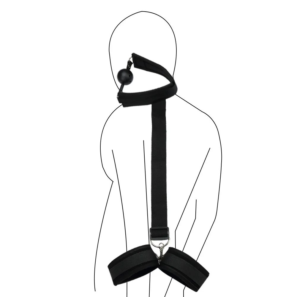 
Back-to-back handcuffs stuffed adult equipment open mouth ball SM kit adult sex bondage Slave Belt for couples 