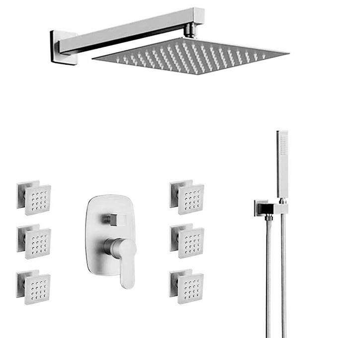 Bathroom High Quality Chrome 10 Inch Wall Mount Rainfall Shower System Mixer With Body Jets Set