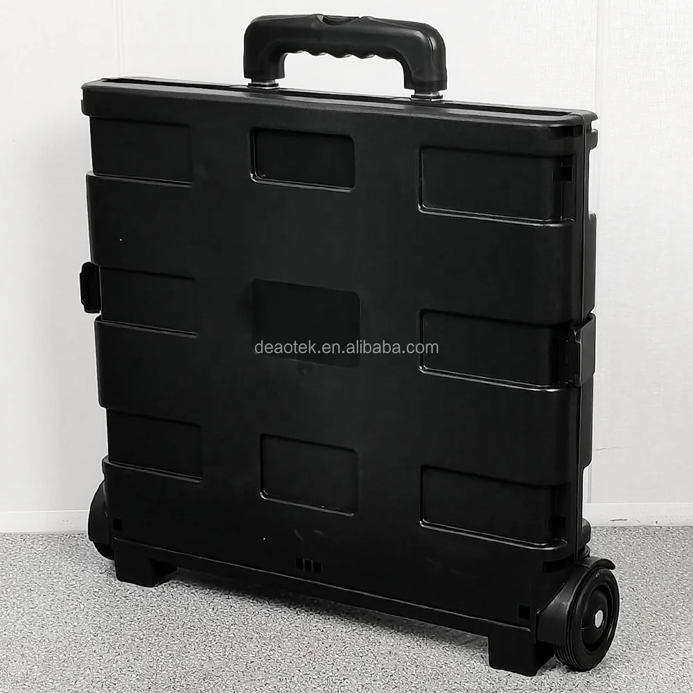 Pack and roll collapsible portable folding plastic grocery shopping trolley cart with wheels Adjustable Handle