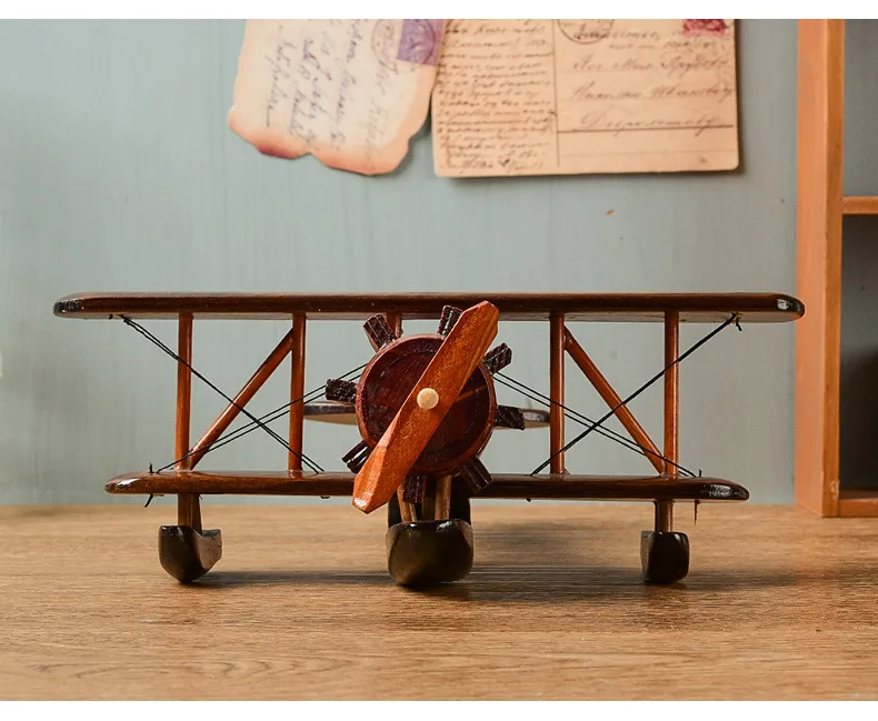 European retro and nostalgic wooden aircraft model, creative home decoration, handmade wooden craft