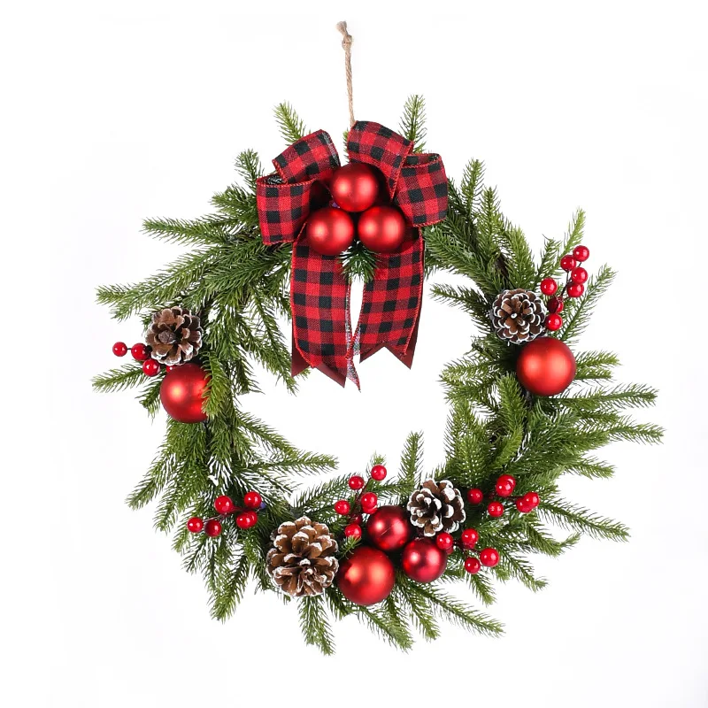 Silverbox Custom Door Hanging Wreath Handmade Christmas PE Garland Horn PVC Window Wall Hanging Rattan Circle Pine Front Door