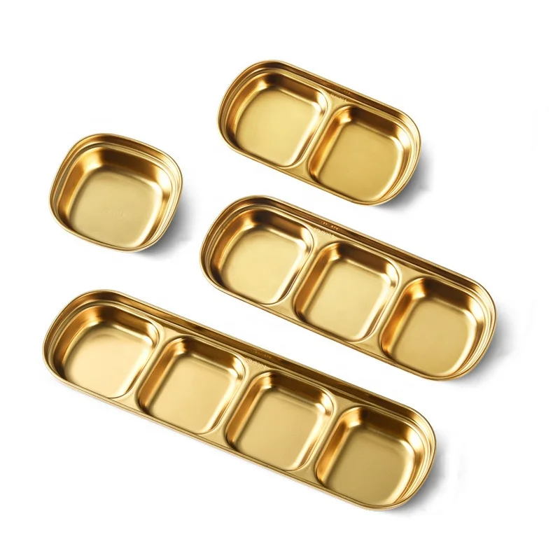 Stock Available Stainless Steel Sauce Dish Gold Korean BBQ Seasoning Sauce Tray for Restaurant