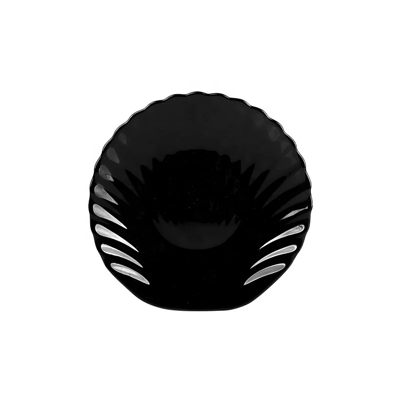 Wholesale pure white heat resistance 8 inch Fancy shell design black glass dish opal glass dinner plates for restaurants