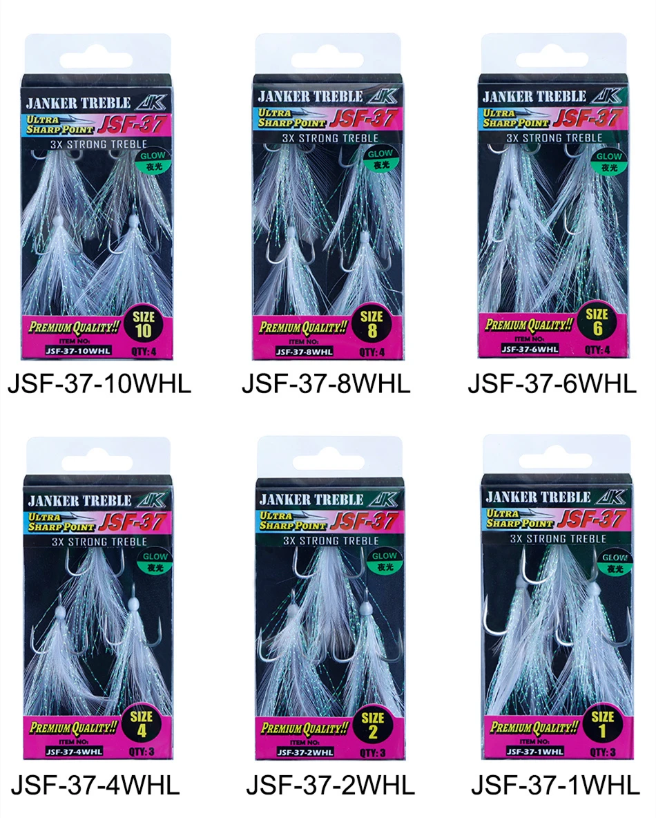 CASTSOON WHL Barbed Tripe Saltwater Luminous 3x Strong High Carbon Steel Feather Treble Fishing Hook