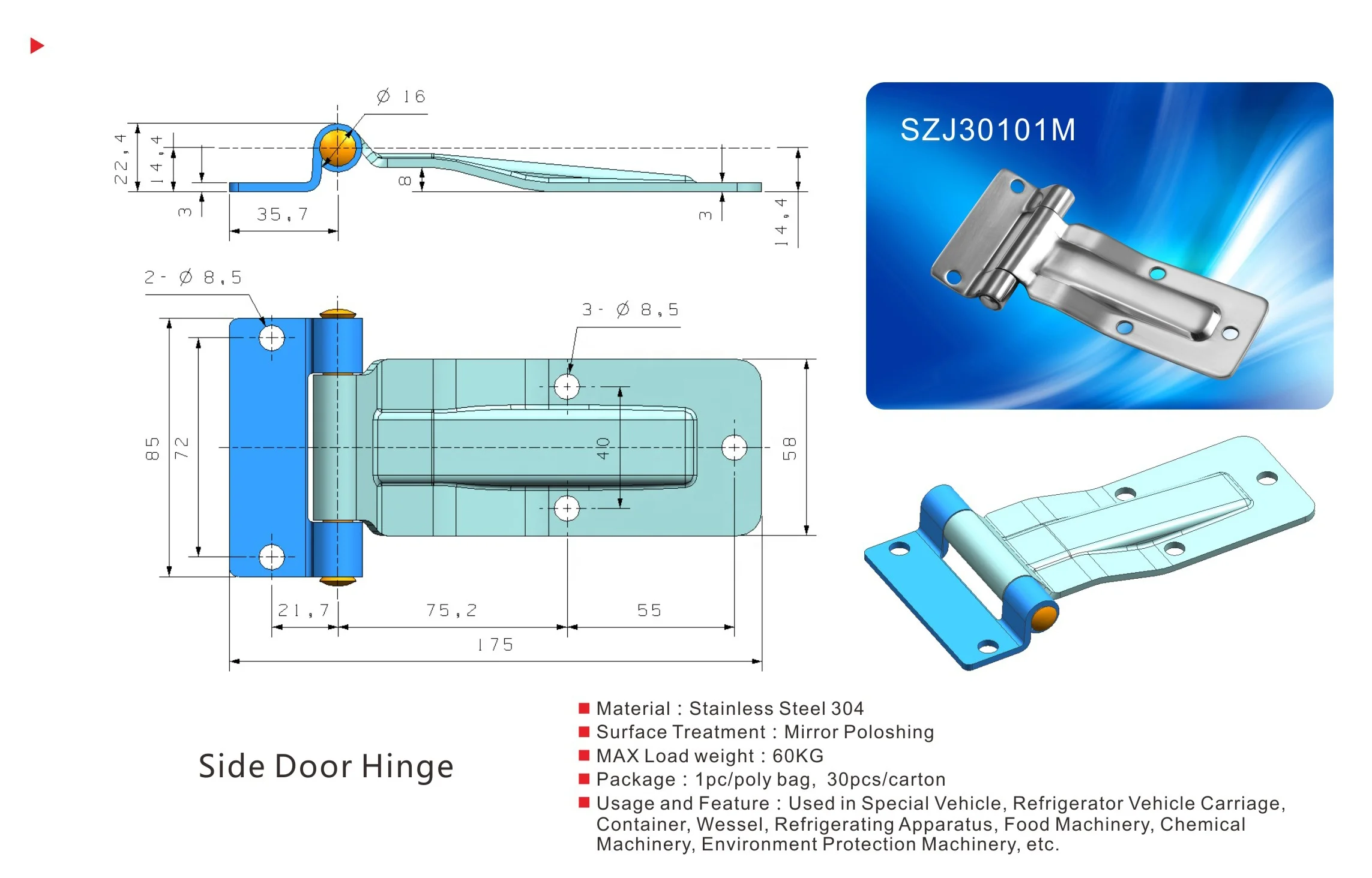 High Quality Commercial Stainless Steel Gate Hinges Heavy Duty Hardware Side Door Hinge Vehicle Carriage Hinges