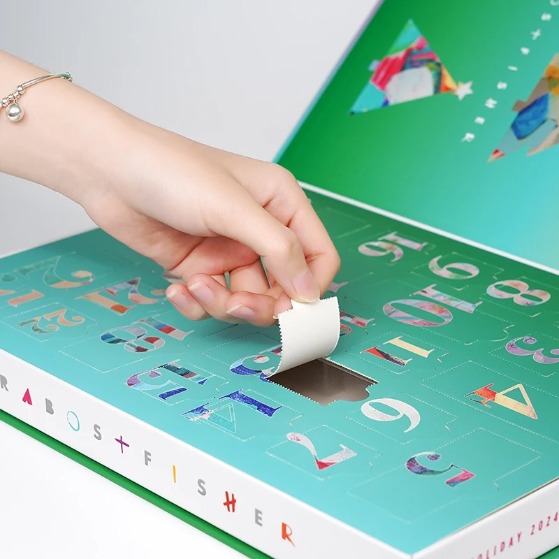 Custom Luxury Cosmetic Packaging Countdown Christmas Advent Calendar Box With Pop Tabs