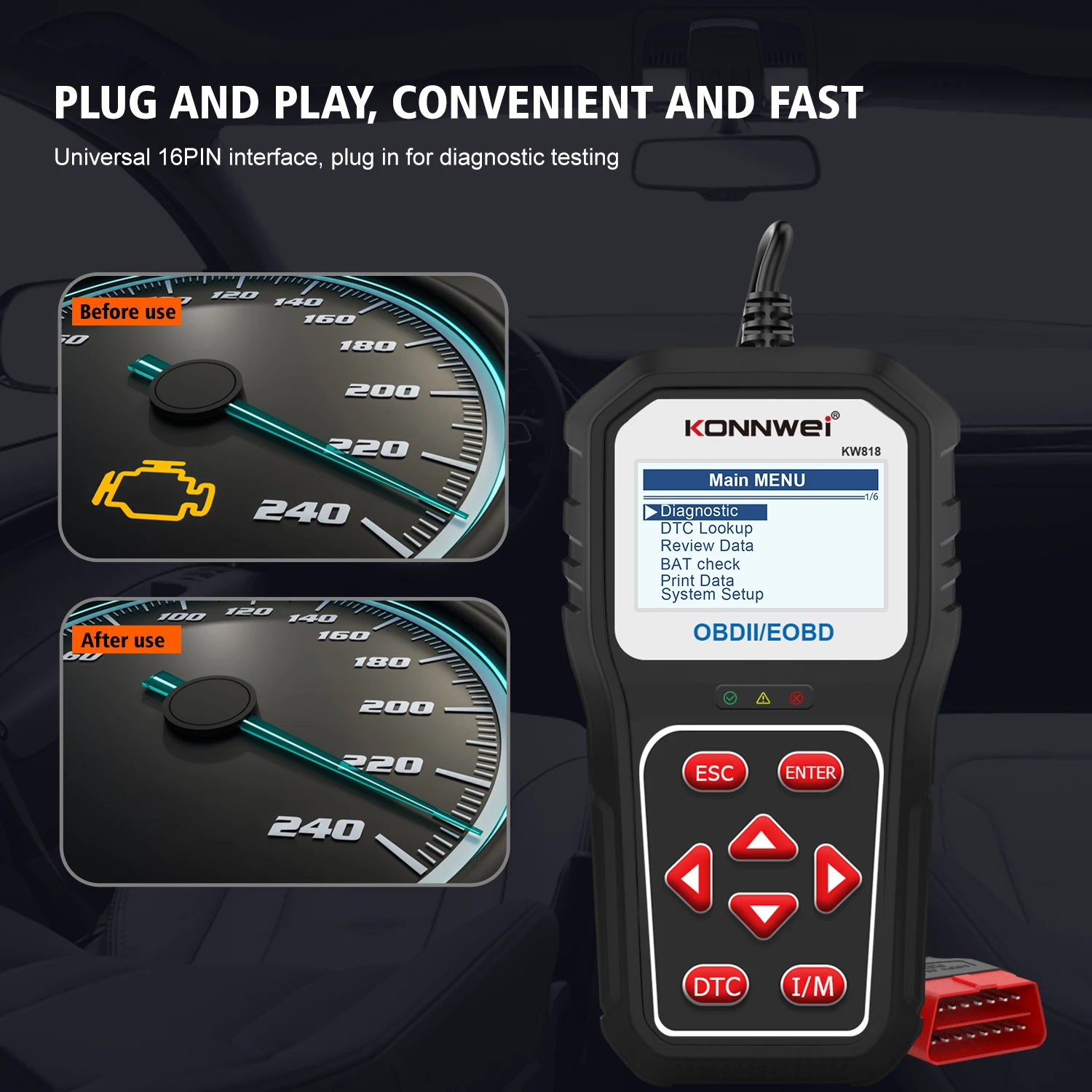 12V Automotive OBD Fault Diagnosis Instrument 2.8iInch Black and White Screen 7 Languages Support System XP WIN7 WIN8 WIN10