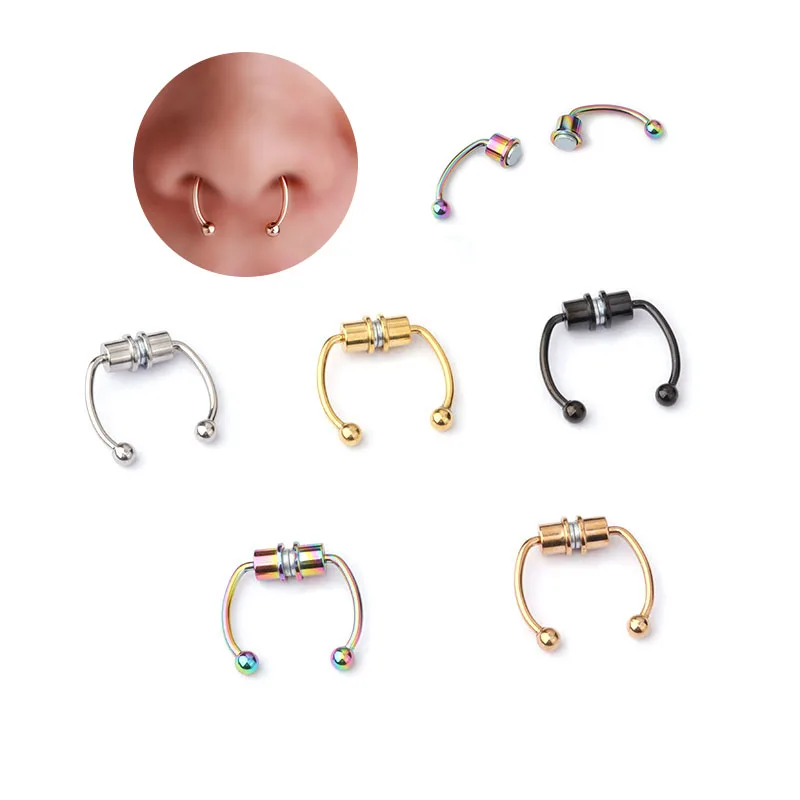20G Gold Plated Detachable  Horseshoe  Stainless Steel  Magnetic Non Pierced No Piercing Nose Ring Septum Jewelry