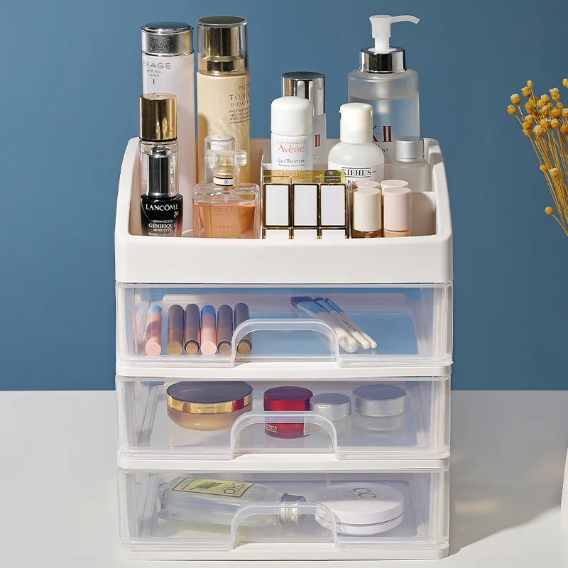 3 layer Transparent Desktop Drawers Plastic bin Cosmetics Crystal Makeup Organizer Storage Box