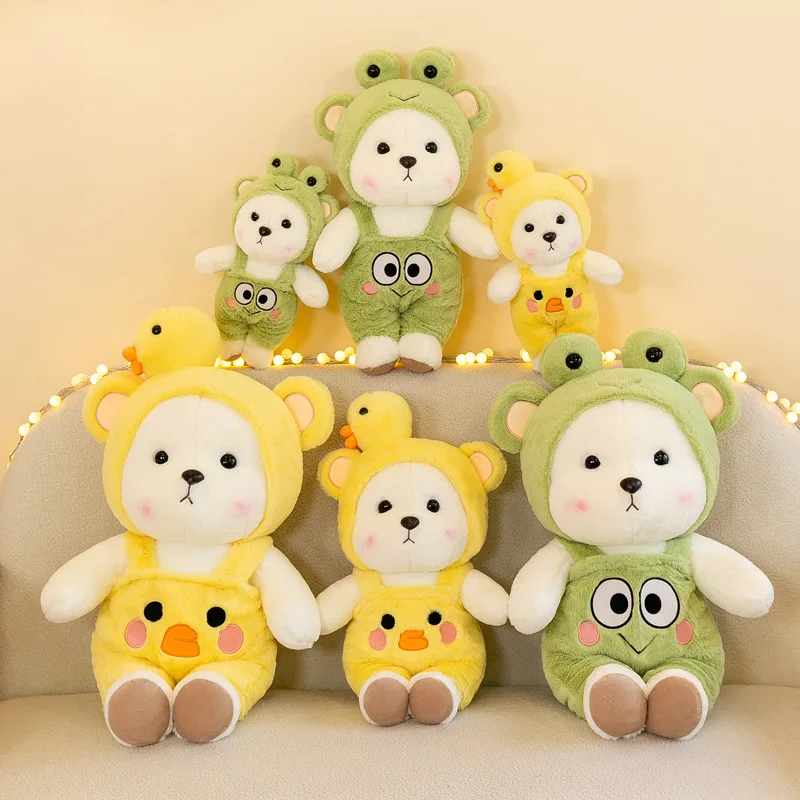 wholesale manufacturer custom made plush bear with clothes soft toy Chicken frog design anime stuffed bear with hat and cloth