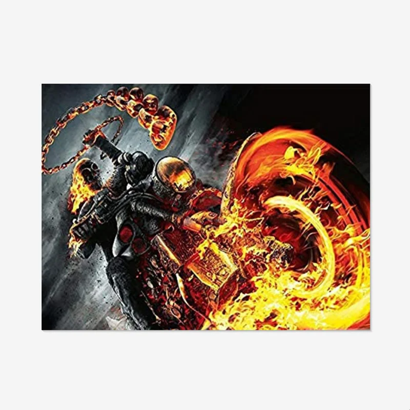 OEM/ODM Custom Picture 5D Diamond Painting Skeleton Knight Fire Motorcycle Oil Painting Home Decor DIY Painting By Numbers Gift