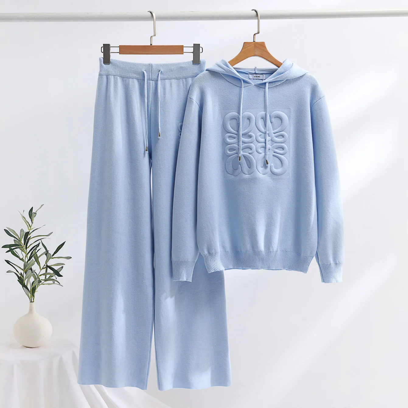 High Quality 100% Cotton Autumn Long Sleeve Hoodie 2 Pieces Set Wide Legs Pants Custom Design