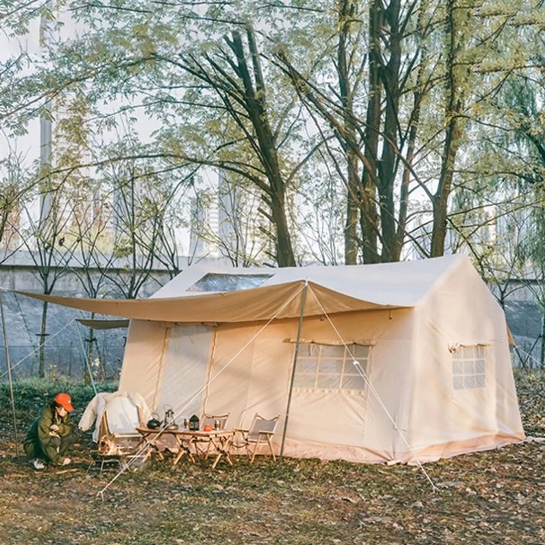 Индивидуальные роскошные надувные семейный дом палатка 2 комнаты Glamping Холст Водонепроницаемый Открытый Кемпинг воздушная