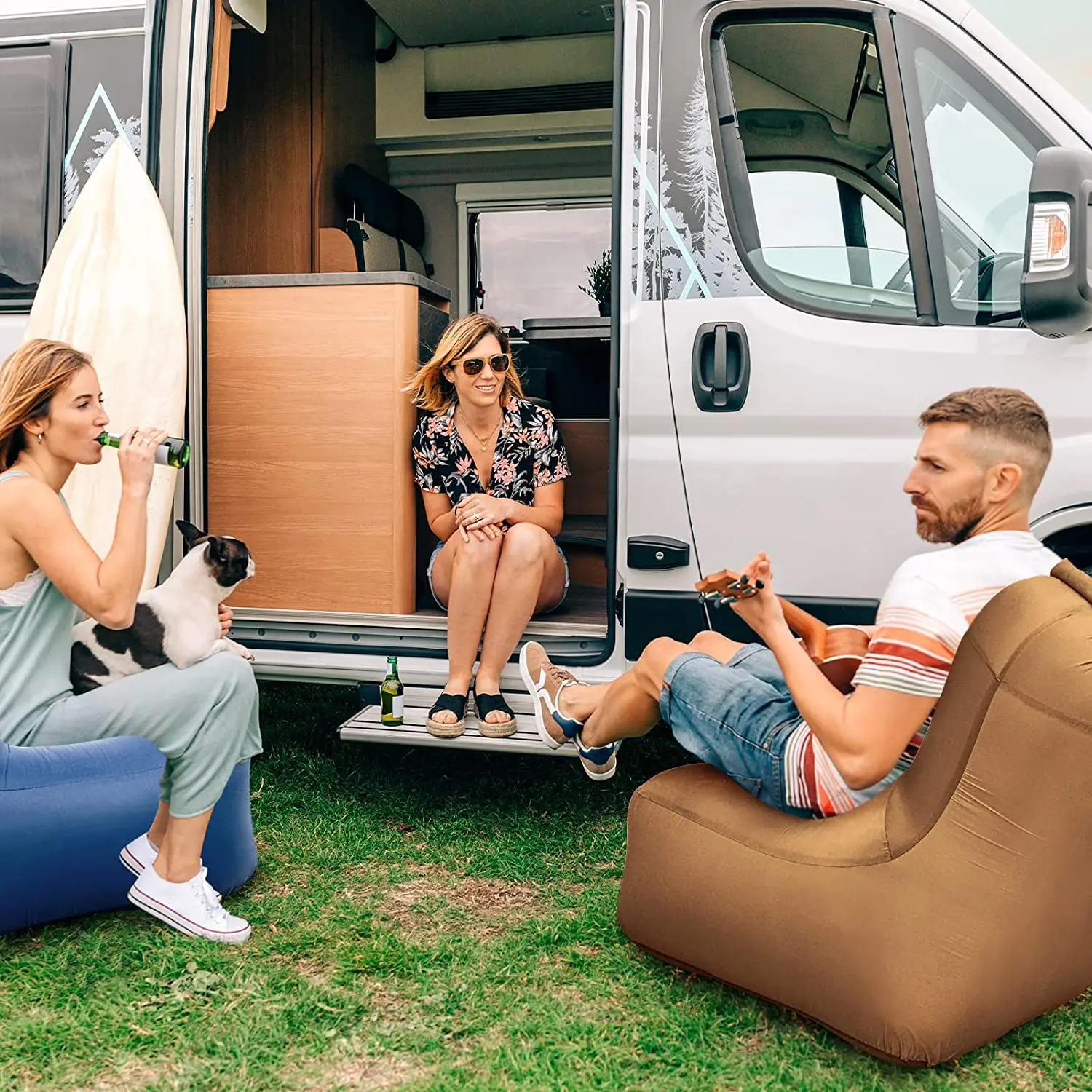 WOQI High quality polyester fibre 210t grid /nylon ripstop inflatable couch air lounger airbed inflatable chair with carry bag