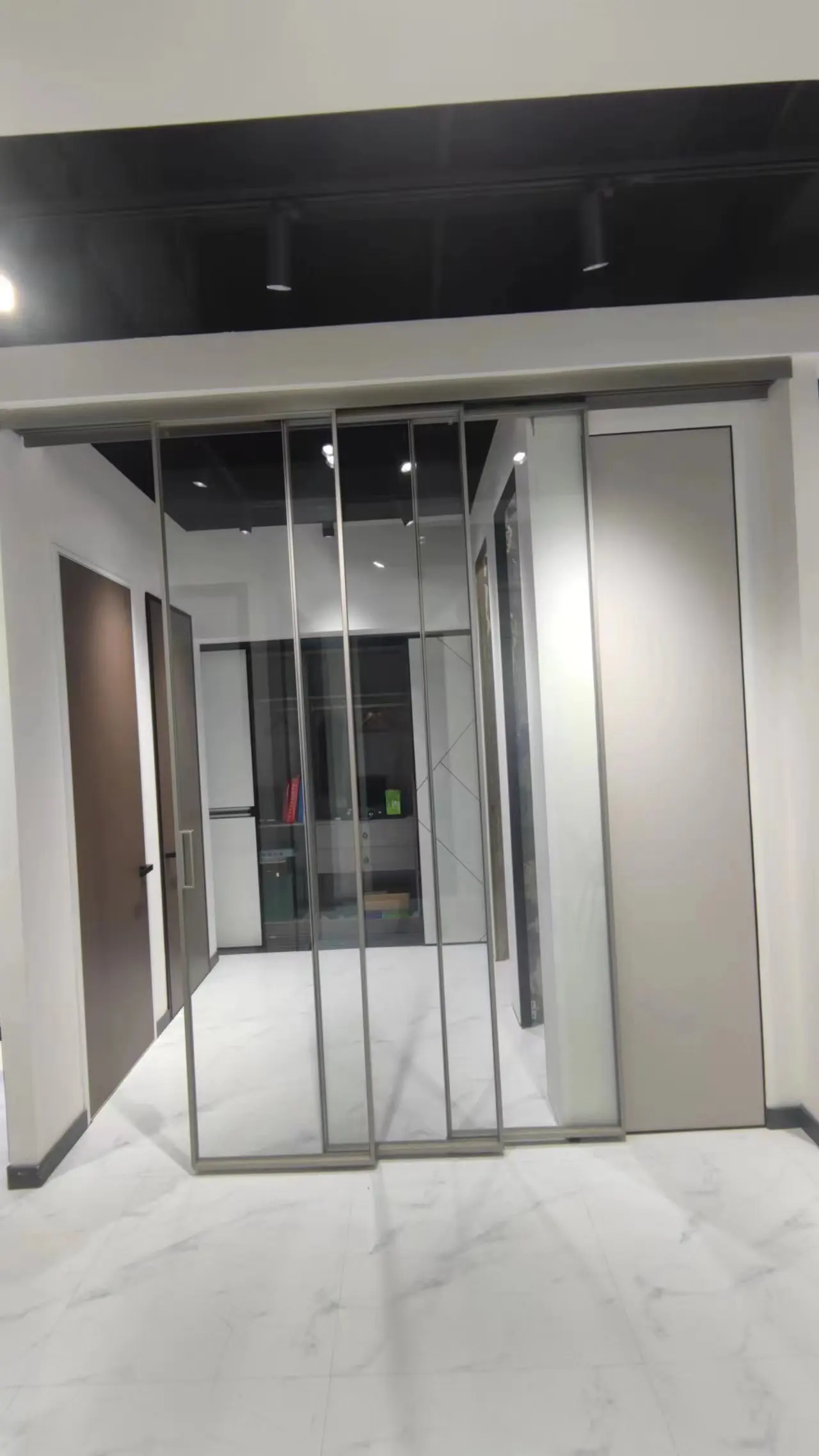 Glass Sliding Door Door 6 Door Leaf Four Track Smart Electric Aluminum Alloy Minimalist Aluminium Alloy 001 Waterproof Finished