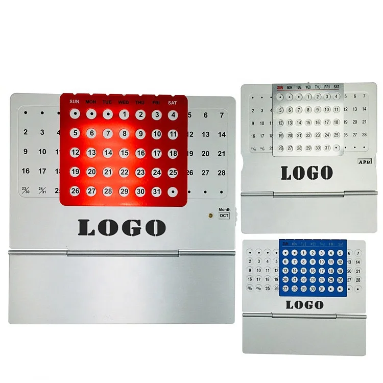 2024 Custom Business Gift Tables Office Gifts Desk Standing Displays Mini Aluminum Promotions Perpetual Calendar