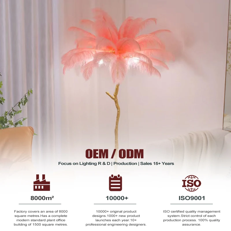 Factory Decoration Hotel Luxury Standing Colorful Gold Feather Lamp Floor Modern Led Floor Lamp For Living Room