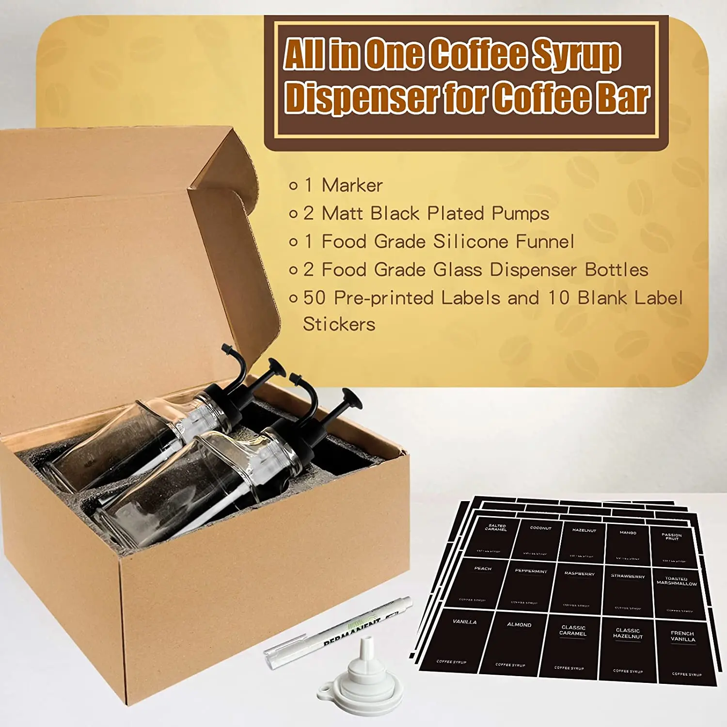 Wholesale Food Storage Coffee Syrup Dispenser Glass Bottle With Labels 2 Pack 16.9oz Square For Coffee Bar