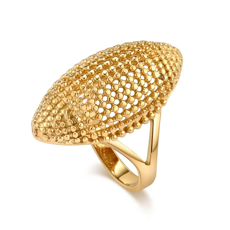 Sport Stylish Exaggerated Rugby Stainless Steel Plated 18k Gold Spindle Type Finger Ring Hollow Out Beaded Ring For Women Men