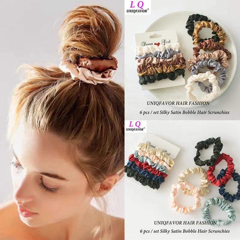 4/6 Pcs/set Silky Satin Hair Scrunchies Fashion Women Bobbles Hair Ties Girls Ponytail Holders Hair Accessories